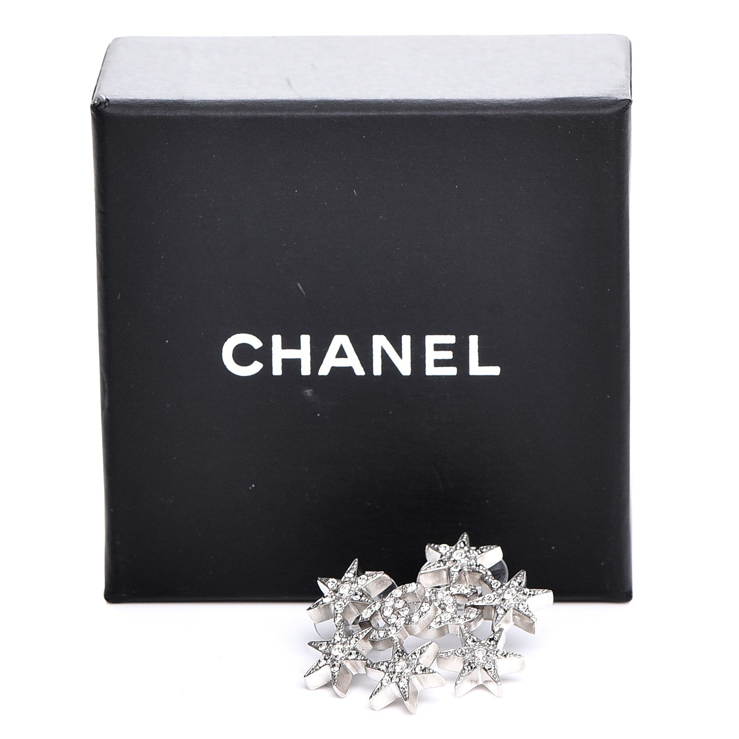 Chanel Crystal CC Star Earrings Silver 6 of 6