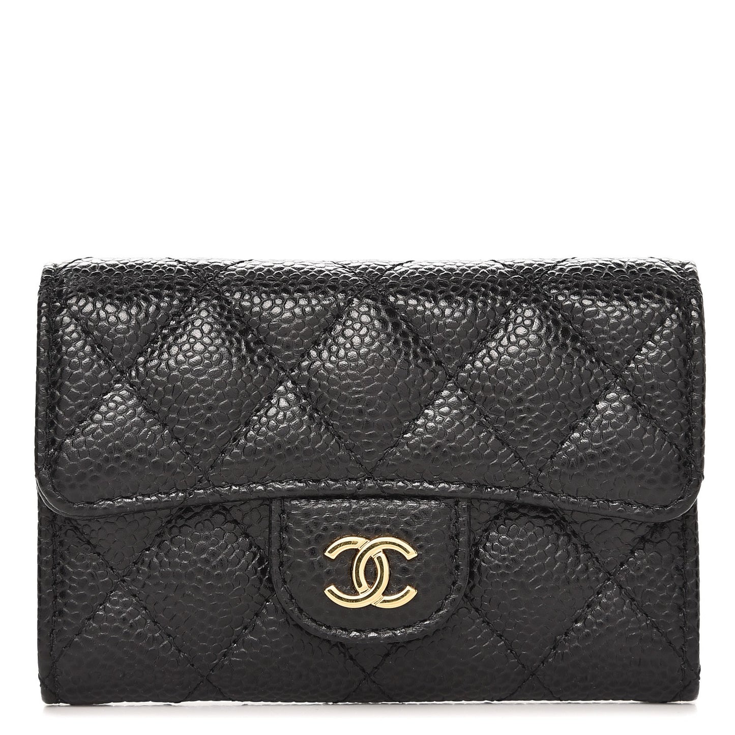 Caviar Quilted Flap Card Holder Black