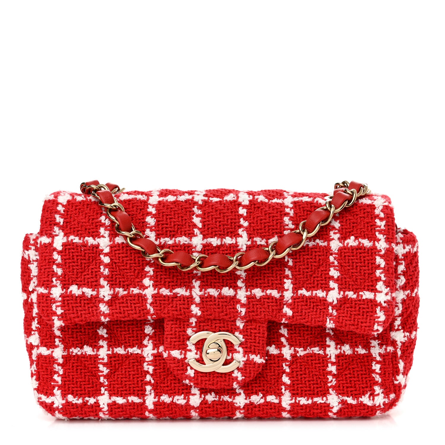 Chanel Tweed Quilted Mini Rectangular Flap White Red 1 of 11