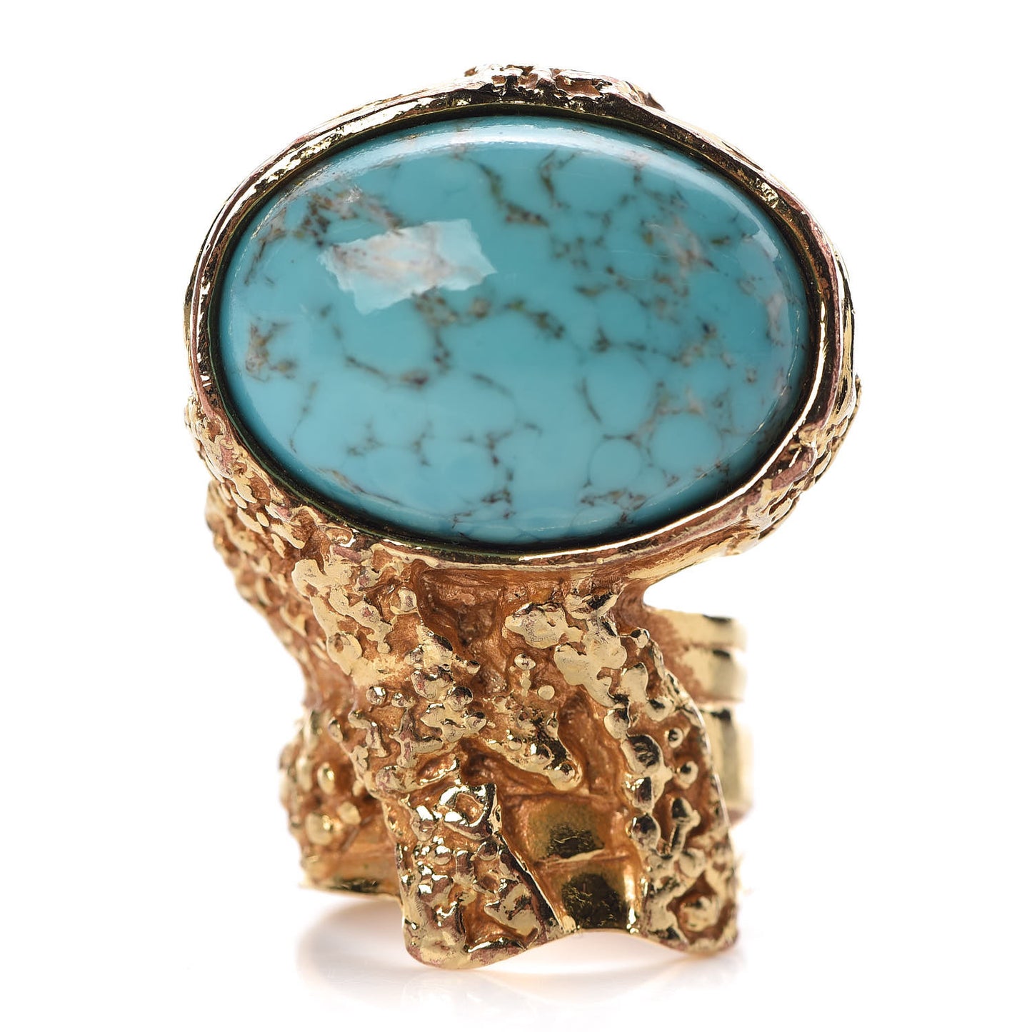Glass Cabochon Arty Ovale Ring 6 Gold Turquoise
