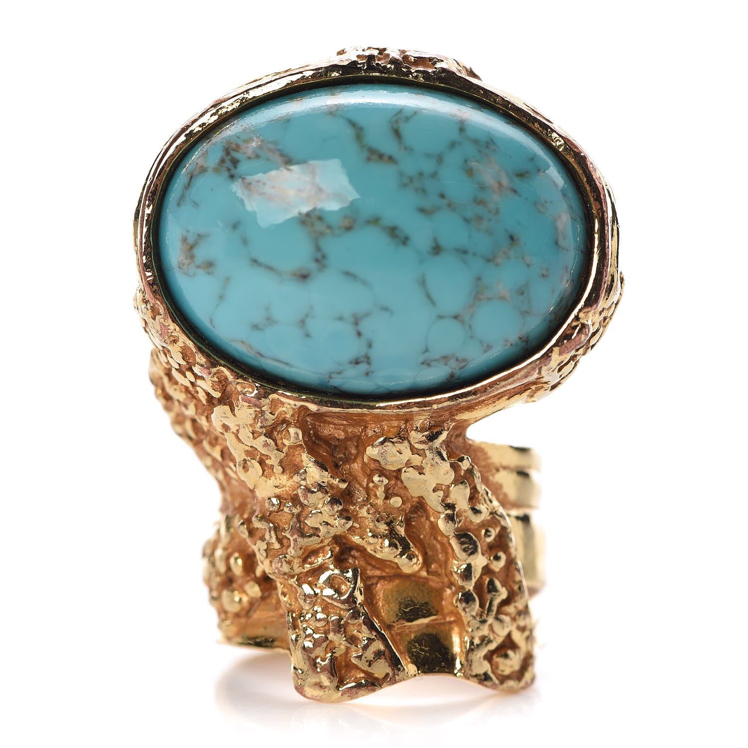 Saint Laurent Glass Cabochon Arty Ovale Ring 6 Gold Turquoise 1 of 6