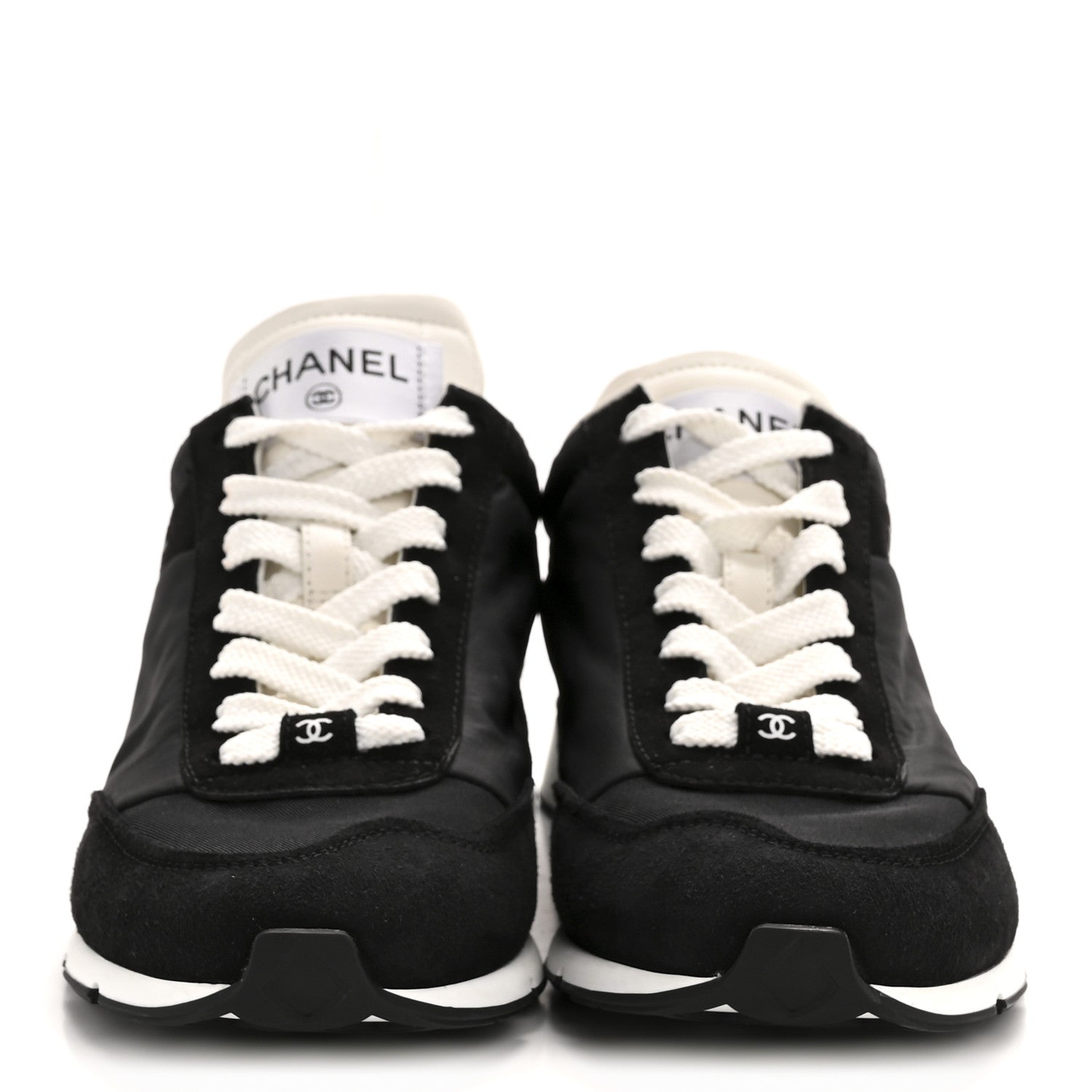 Chanel Nylon Suede Kidskin Calfskin Logo Sneakers 38 Dark Navy Blue Navy Blue Black 3 of 10