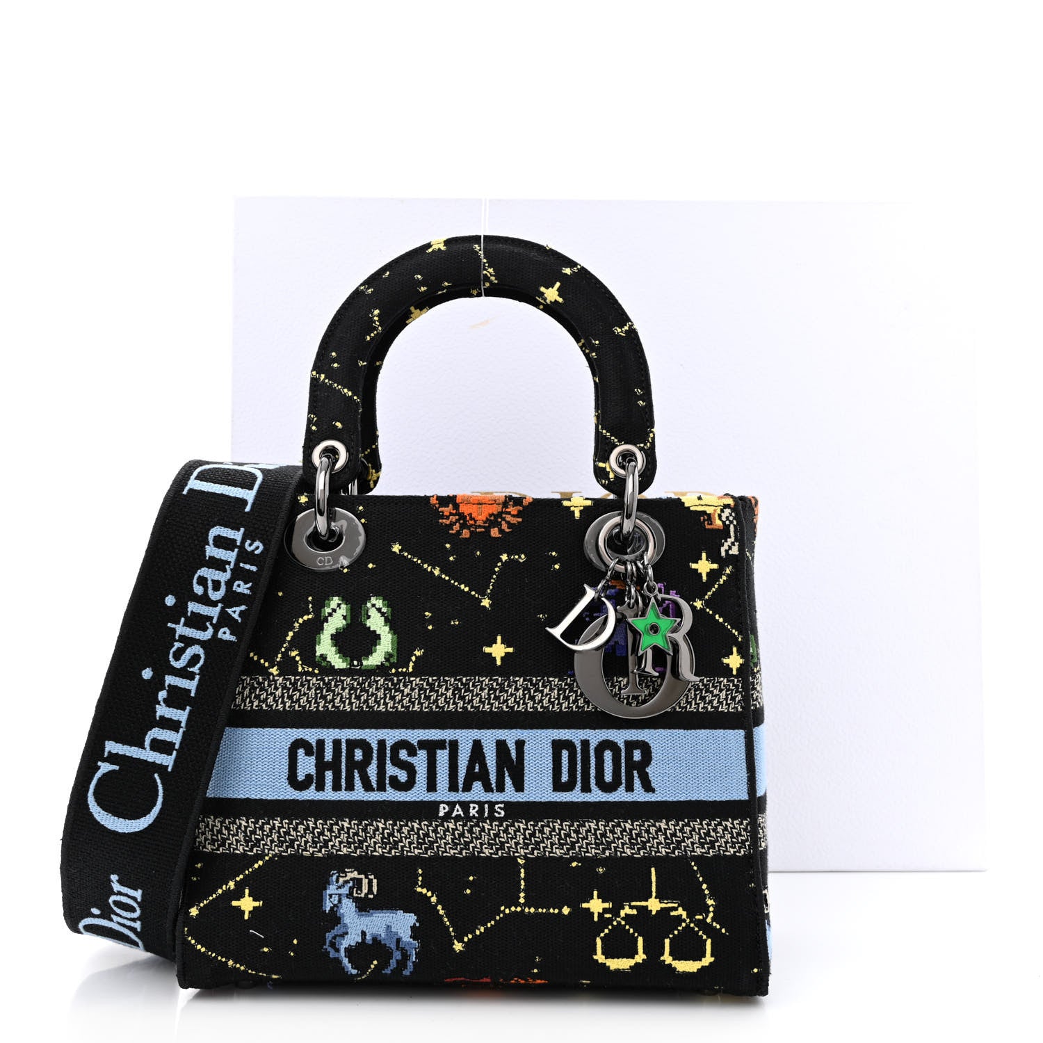 Christian Dior Canvas Pixel Zodiac Embroidered Medium Lady D-Lite Nero Multicolor 14 of 14