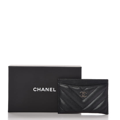 Chanel Iridescent Caviar Chevron Quilted Card Holder Black 10 of 10