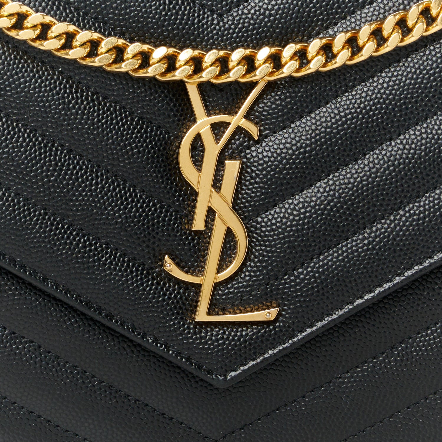 Saint Laurent Grain De Poudre Matelasse Chevron Monogram Chain Wallet Black 7 of 9