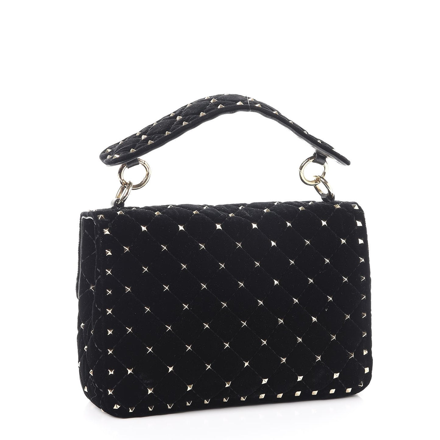 Velvet Medium Rockstud Spike Shoulder Bag Black