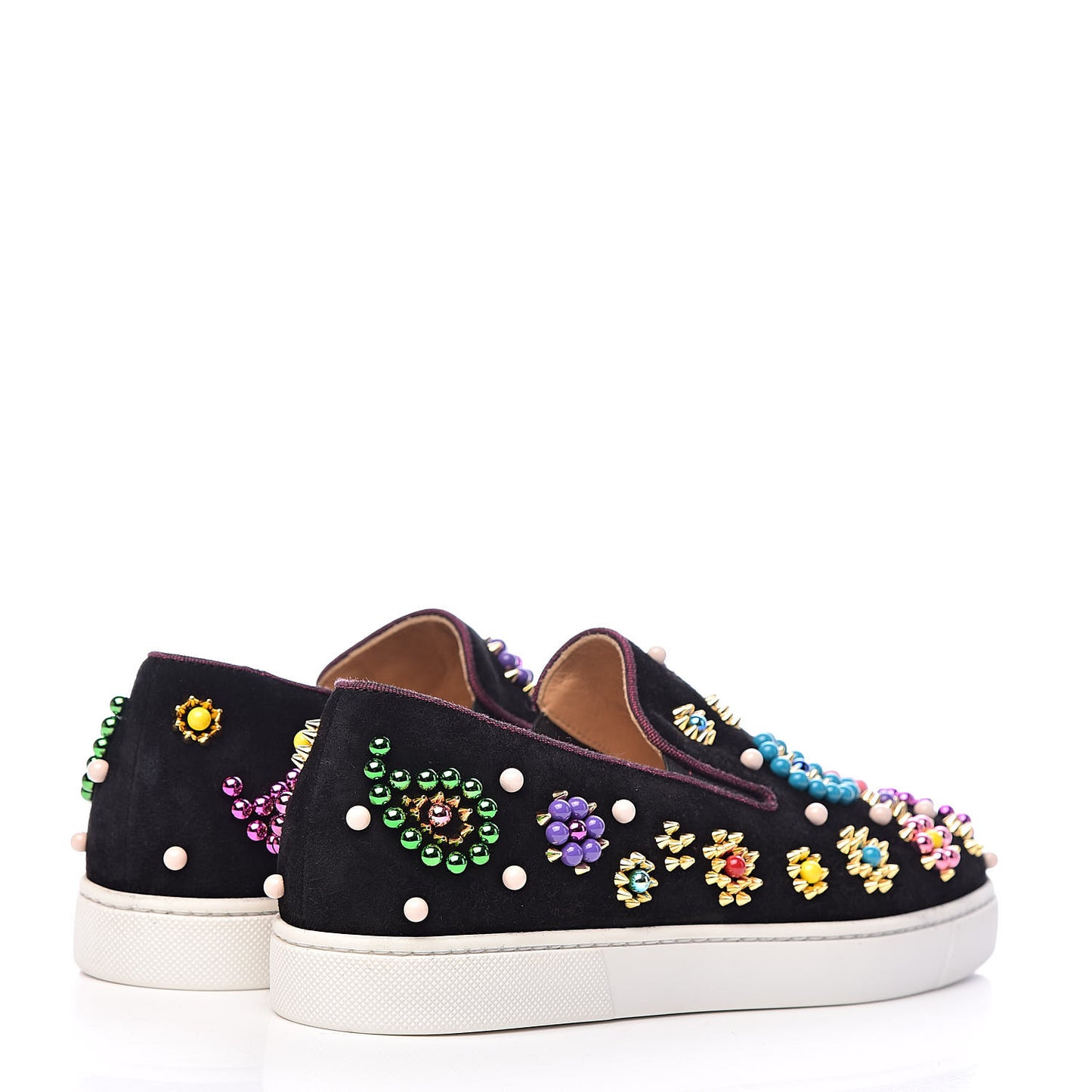 Velvet Beaded Candy Boat Flats 38.5 Black