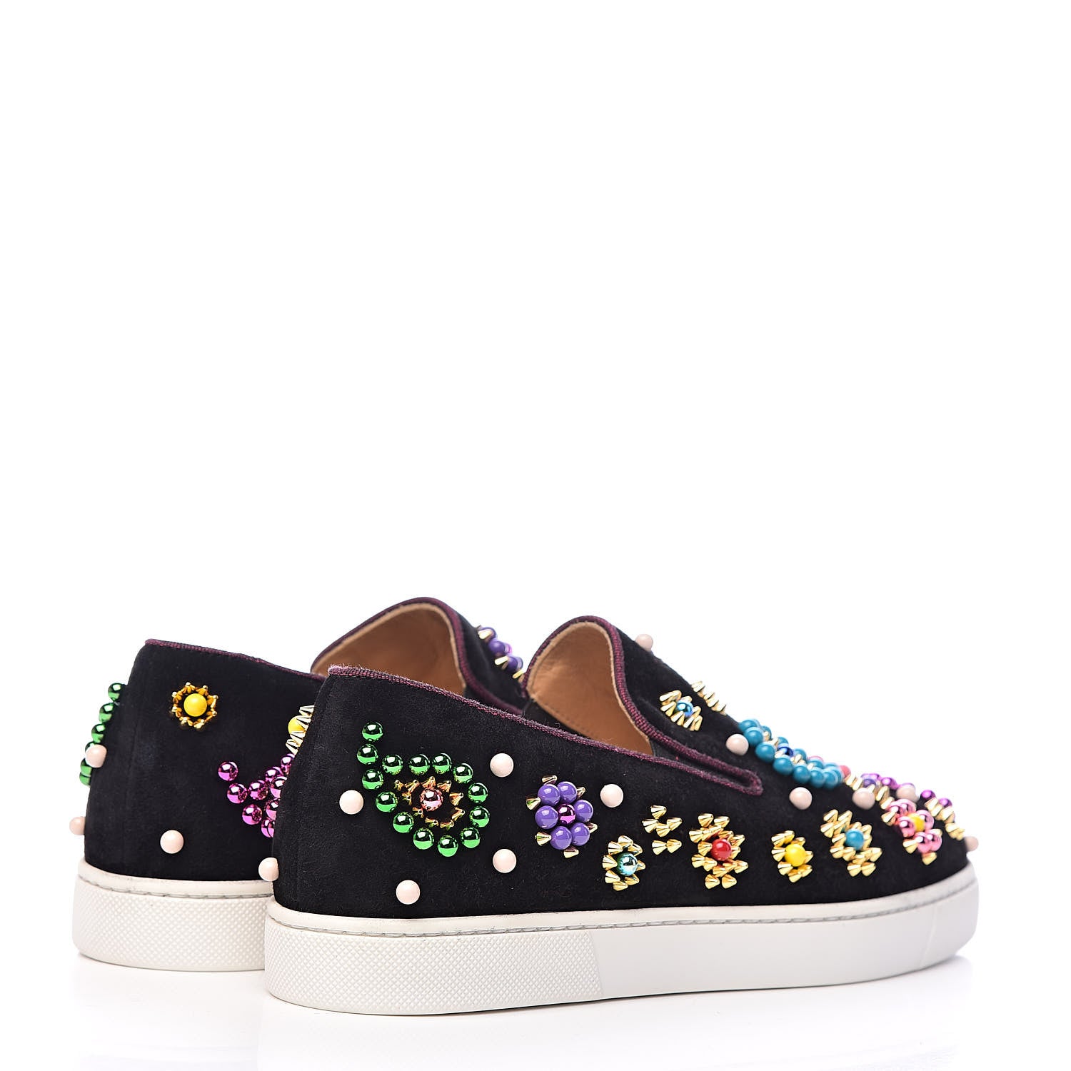 Christian Louboutin Velvet Beaded Candy Boat Flats 38.5 Black 4 of 12