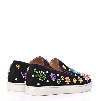 Christian Louboutin Velvet Beaded Candy Boat Flats 38.5 Black 4 of 12