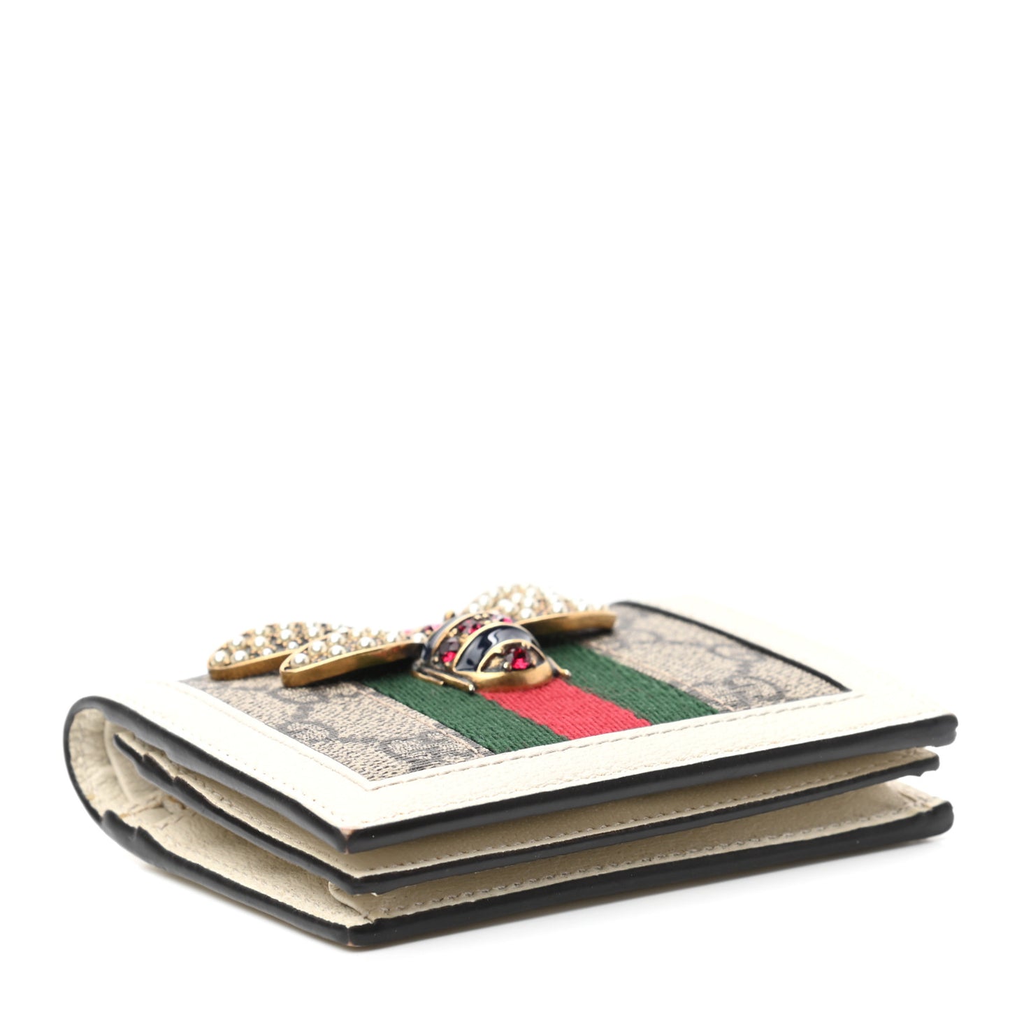 GG Supreme Monogram Web Queen Margaret Card Case Wallet Beige Mystic White