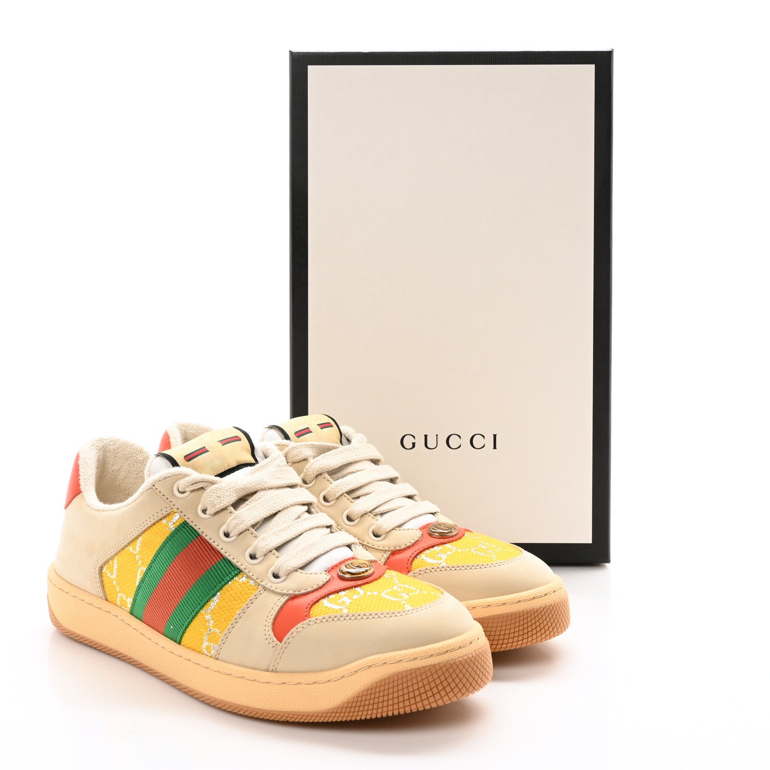 Gucci Lame GG Monogram Nubuck Web Screener Sneakers 37.5 Dusty Milk Yellow 8 of 8