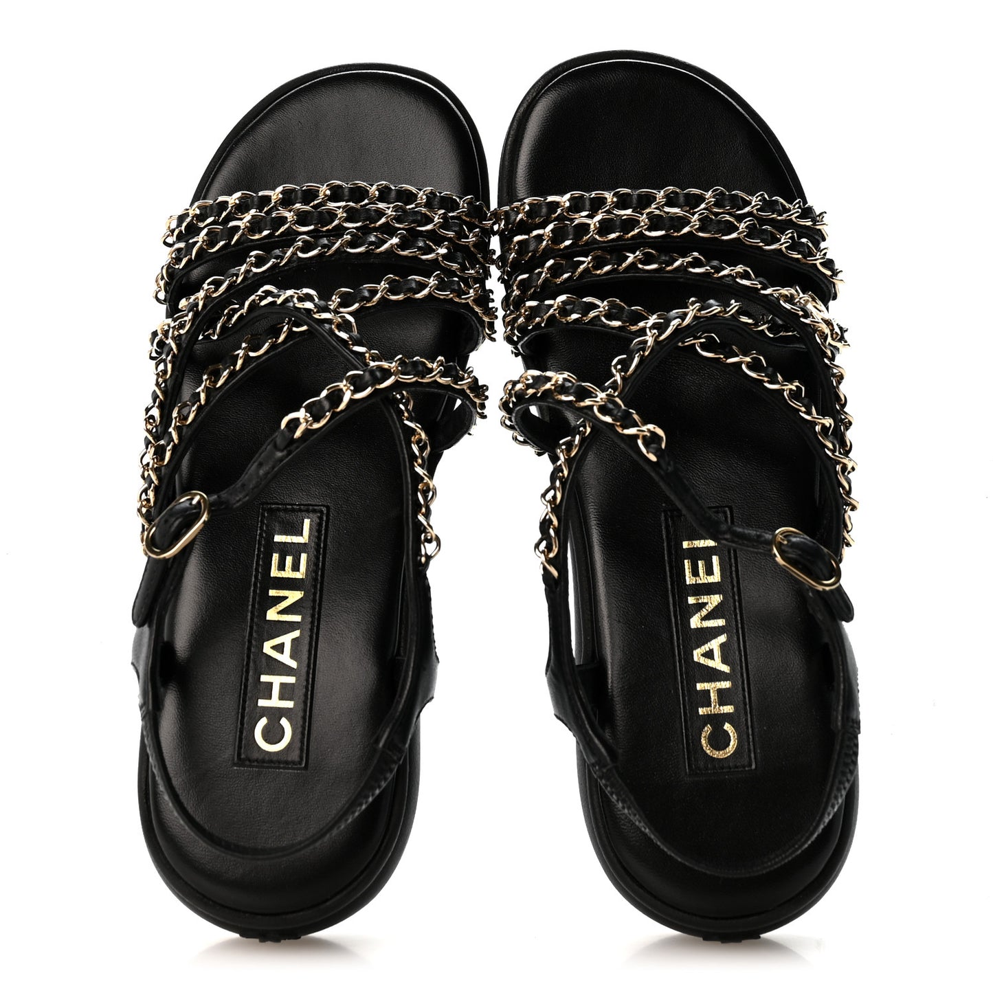 Lambskin Metal Chain Ankle Strap Sandals 36.5 Black