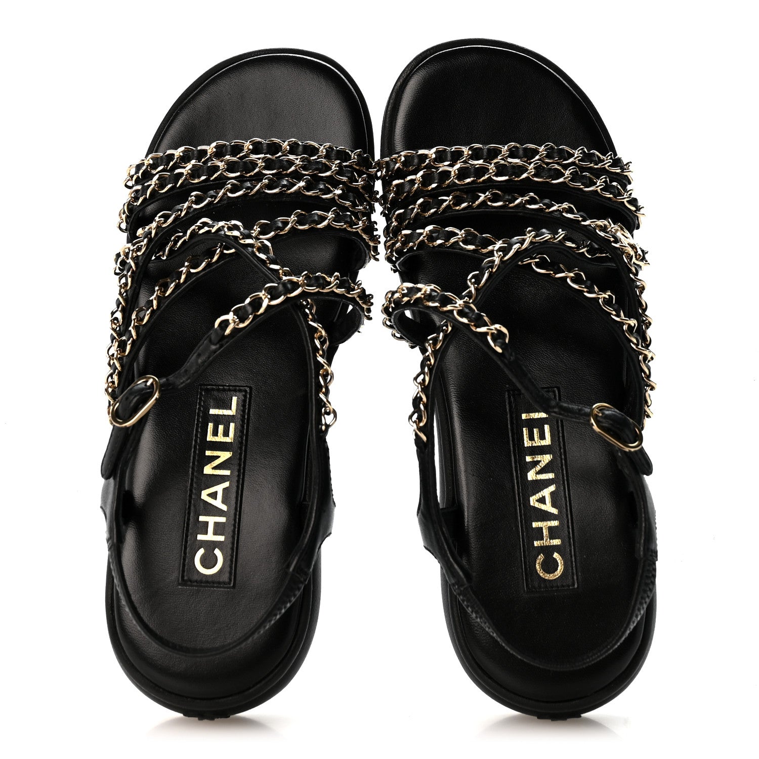 Chanel Lambskin Metal Chain Ankle Strap Sandals 36.5 Black 2 of 12