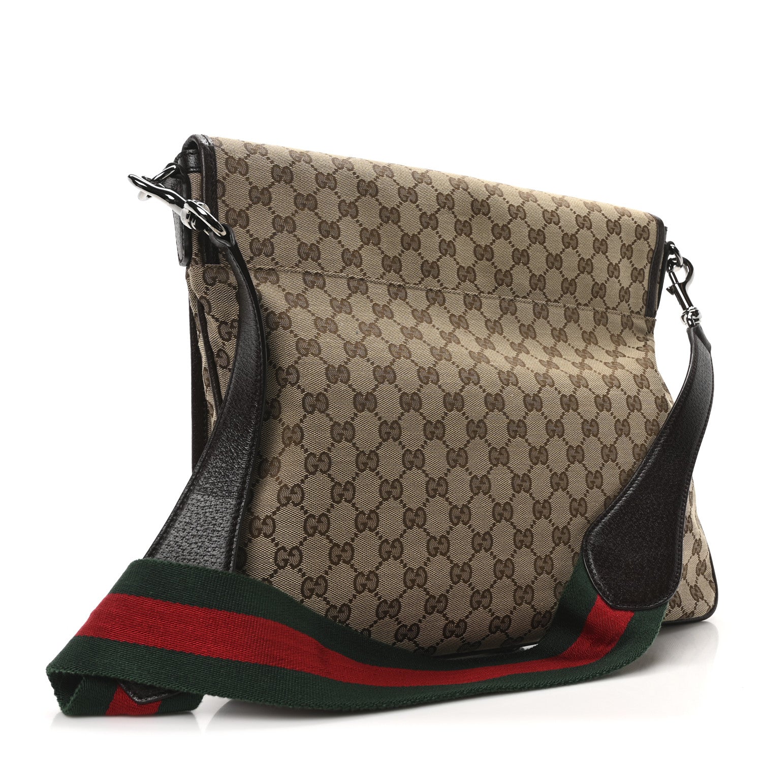 Gucci Monogram Web Single Buckle Flap Messenger Bag Beige Dark Brown 3 of 10