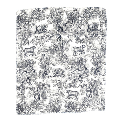 Christian Dior Silk Toile De Jouy Fringe Scarf Blue 1 of 4