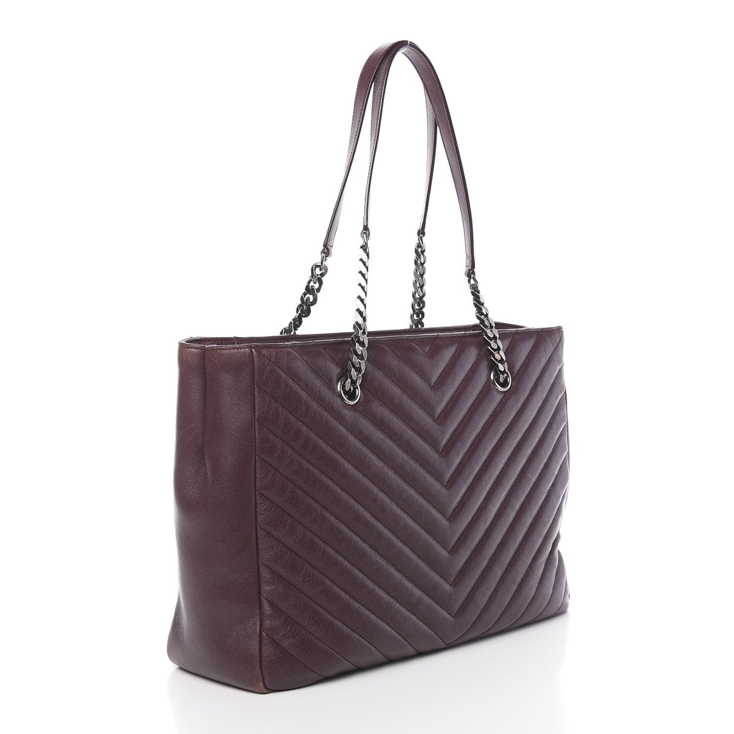 Sheepskin Matelasse Chevron Large Monogram Shopping Bag Burgundy