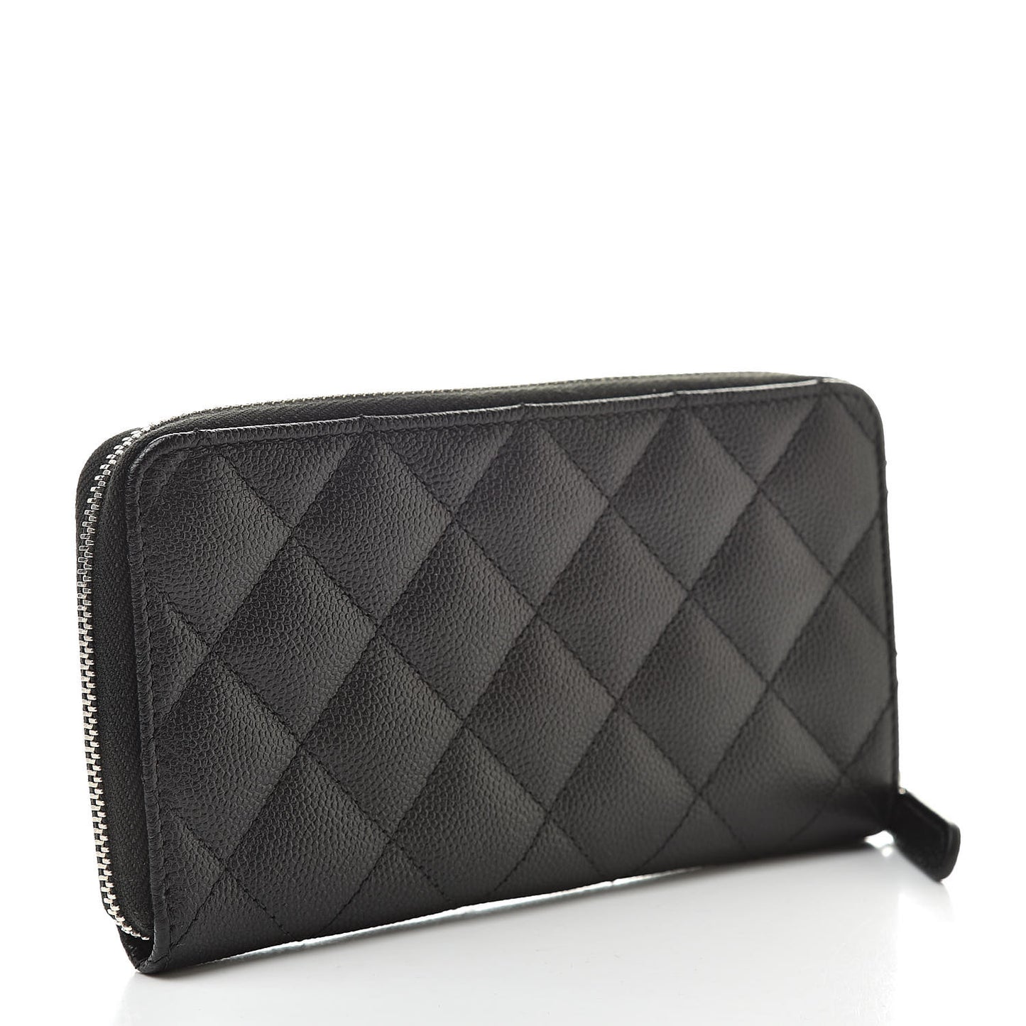Caviar Quilted Small Zip Around Wallet Black