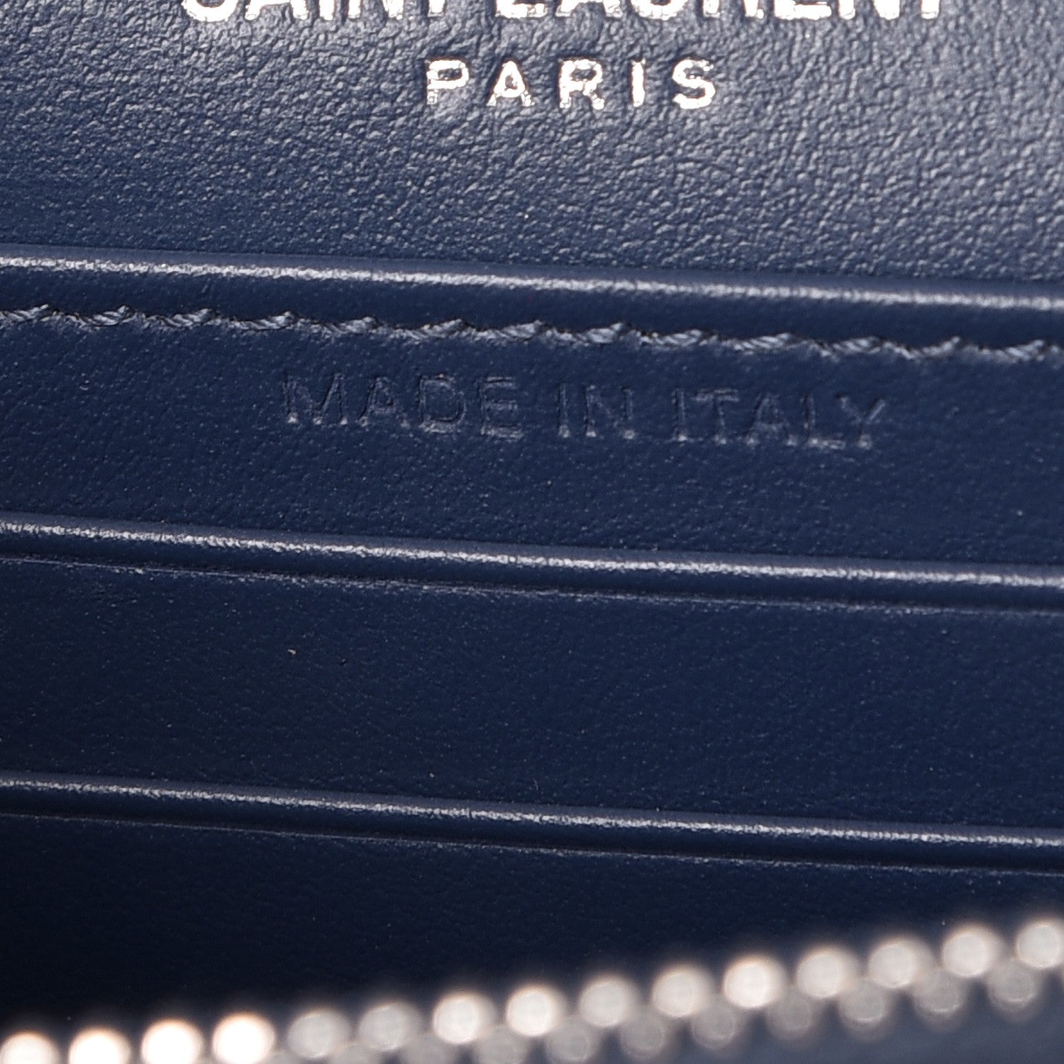 Saint Laurent Calfskin Crocodile Embossed Monogram Sunset Chain Wallet Denim 7 of 8