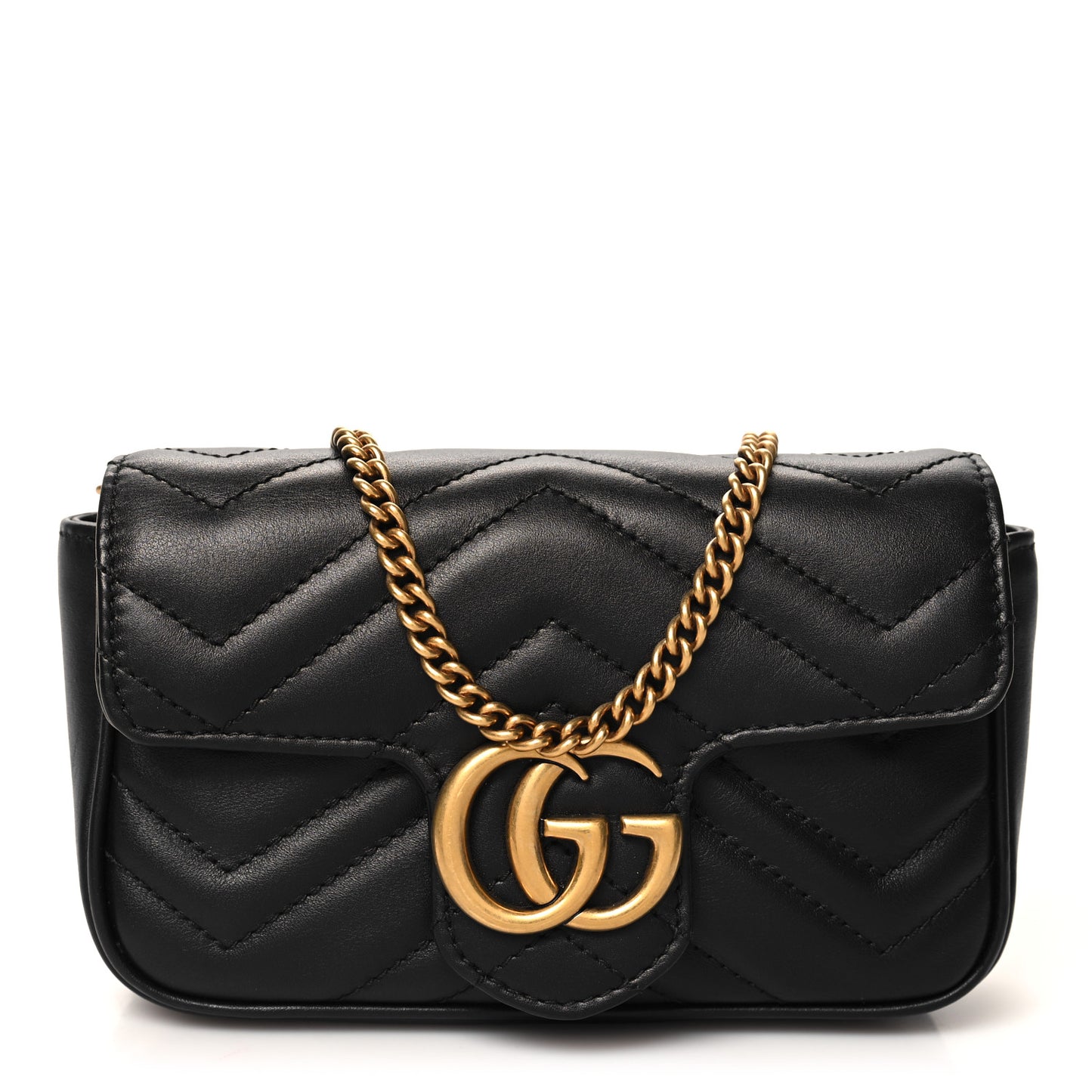 Calfskin Matelasse Super Mini GG Marmont Shoulder Bag Black