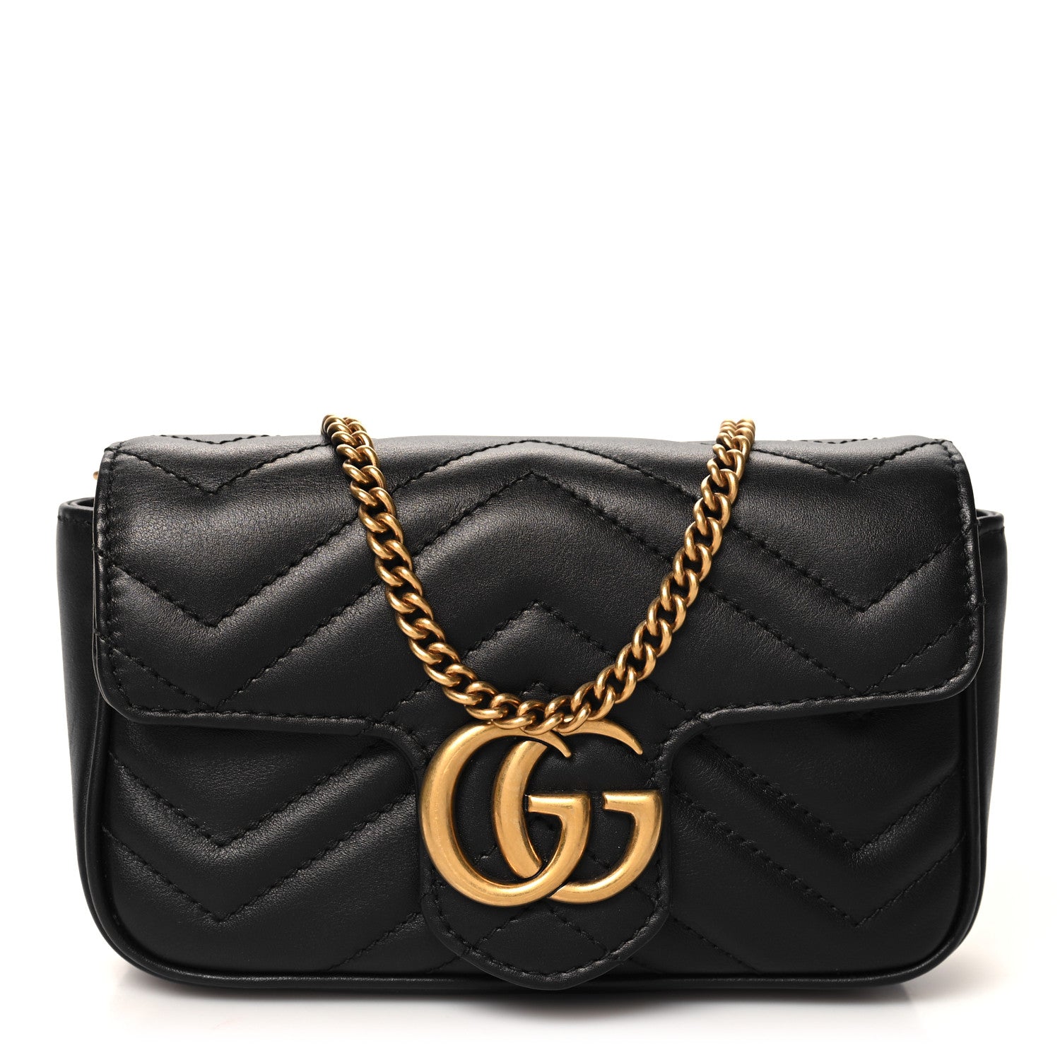 Gucci Calfskin Matelasse Super Mini GG Marmont Shoulder Bag Black 1 of 12