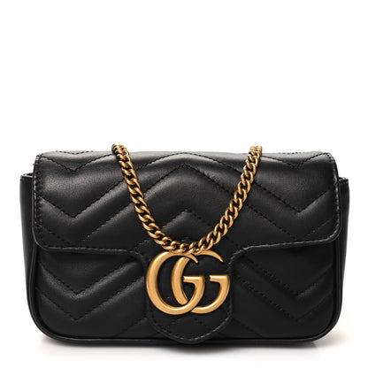 Gucci Calfskin Matelasse Super Mini GG Marmont Shoulder Bag Black 1 of 12