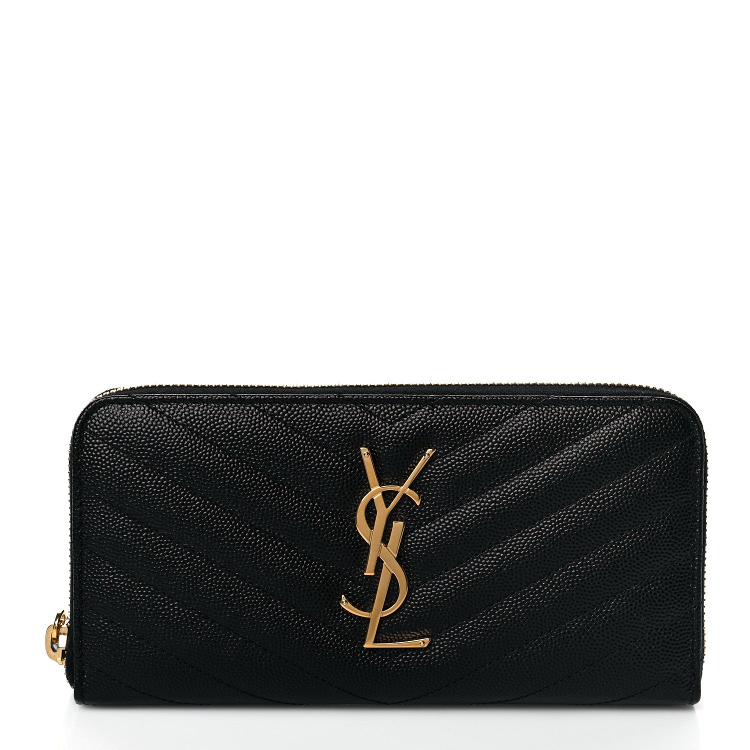 Saint Laurent Grain De Poudre Matelasse Chevron Monogram Zip Around Wallet Black 1 of 8