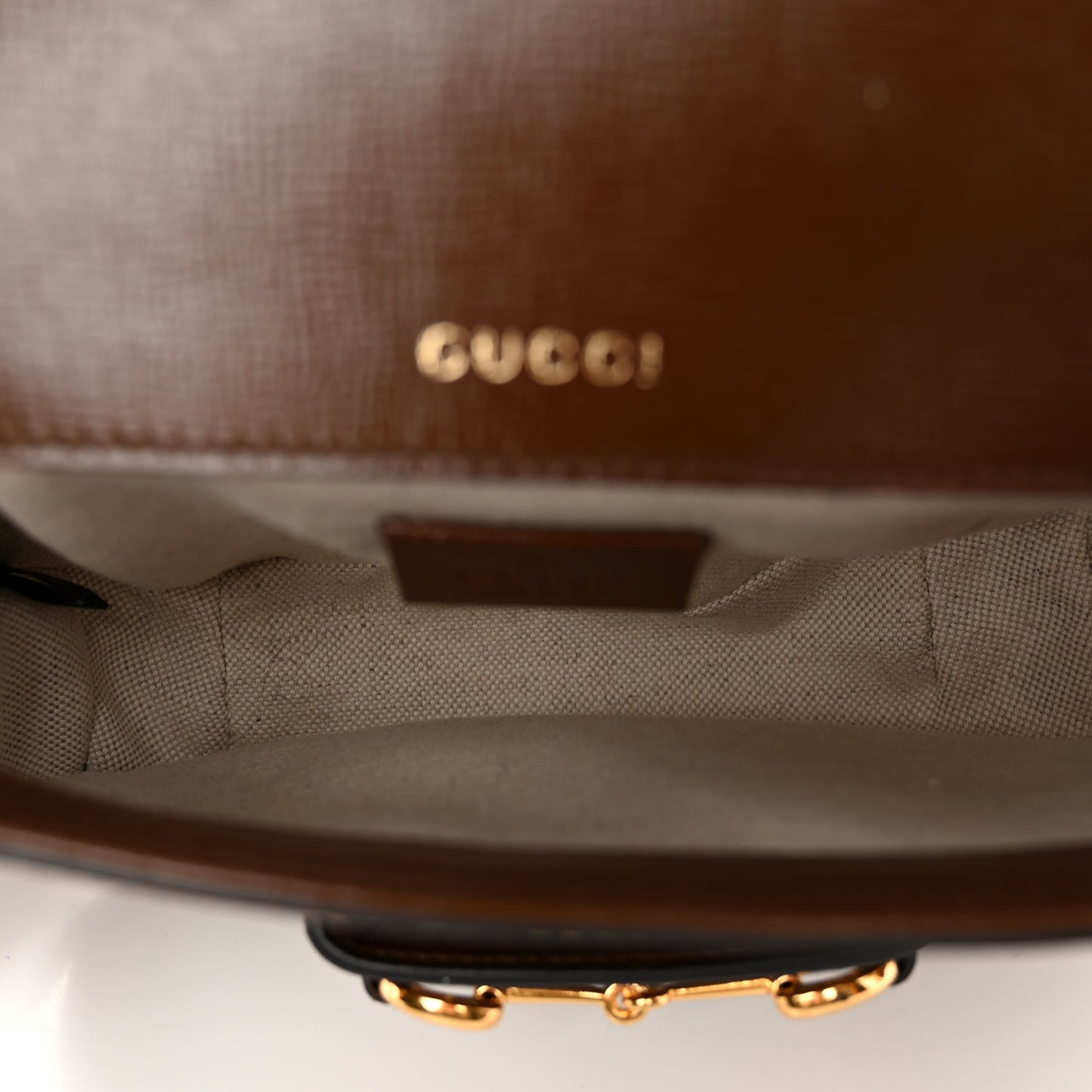 GG Supreme Monogram Azalea Calfskin Web Mini Horsebit 1955 Shoulder Bag Beige Ebony Brown Sugar