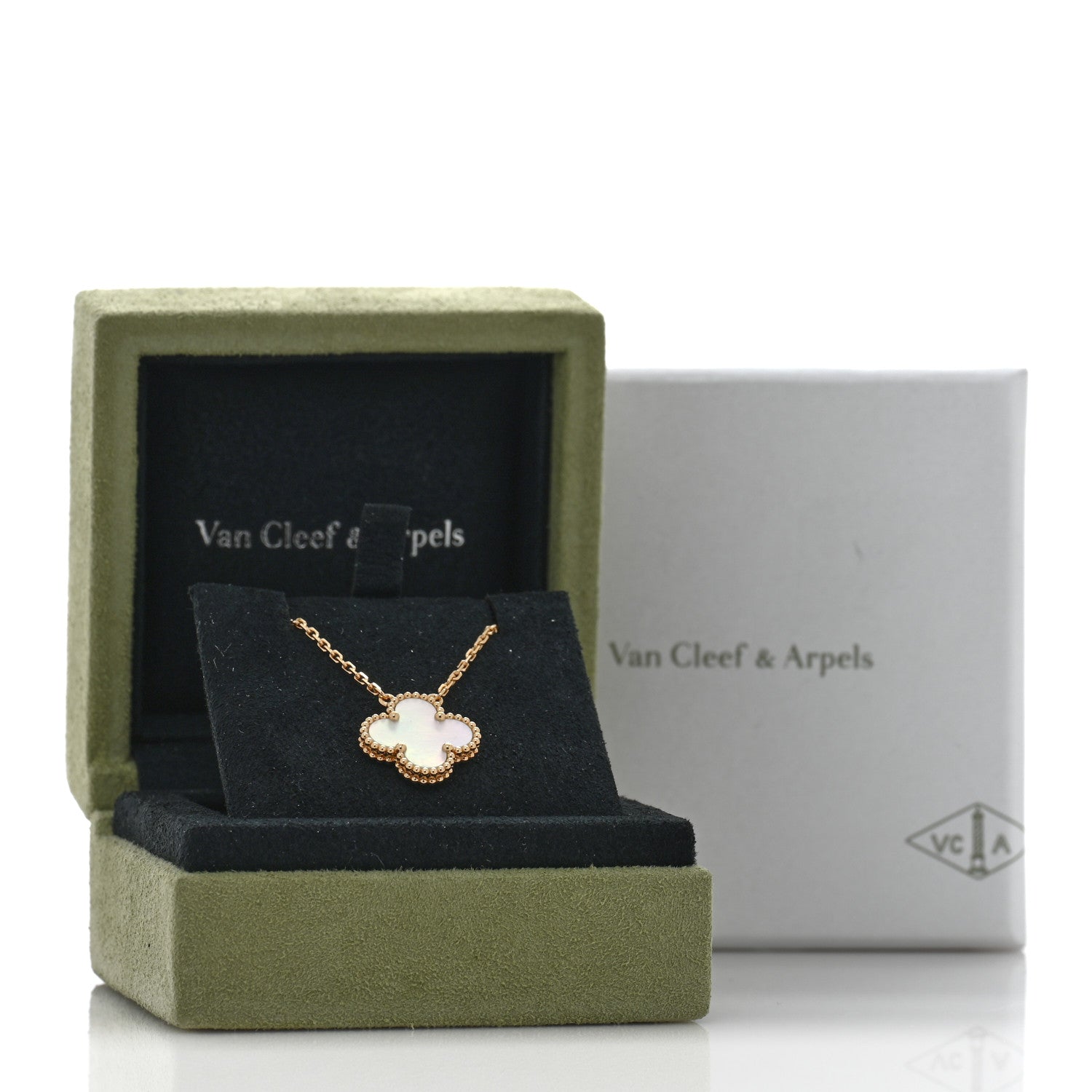 Van Cleef & Arpels 18K Yellow Gold Mother of Pearl Vintage Alhambra Pendant Necklace 5 of 5