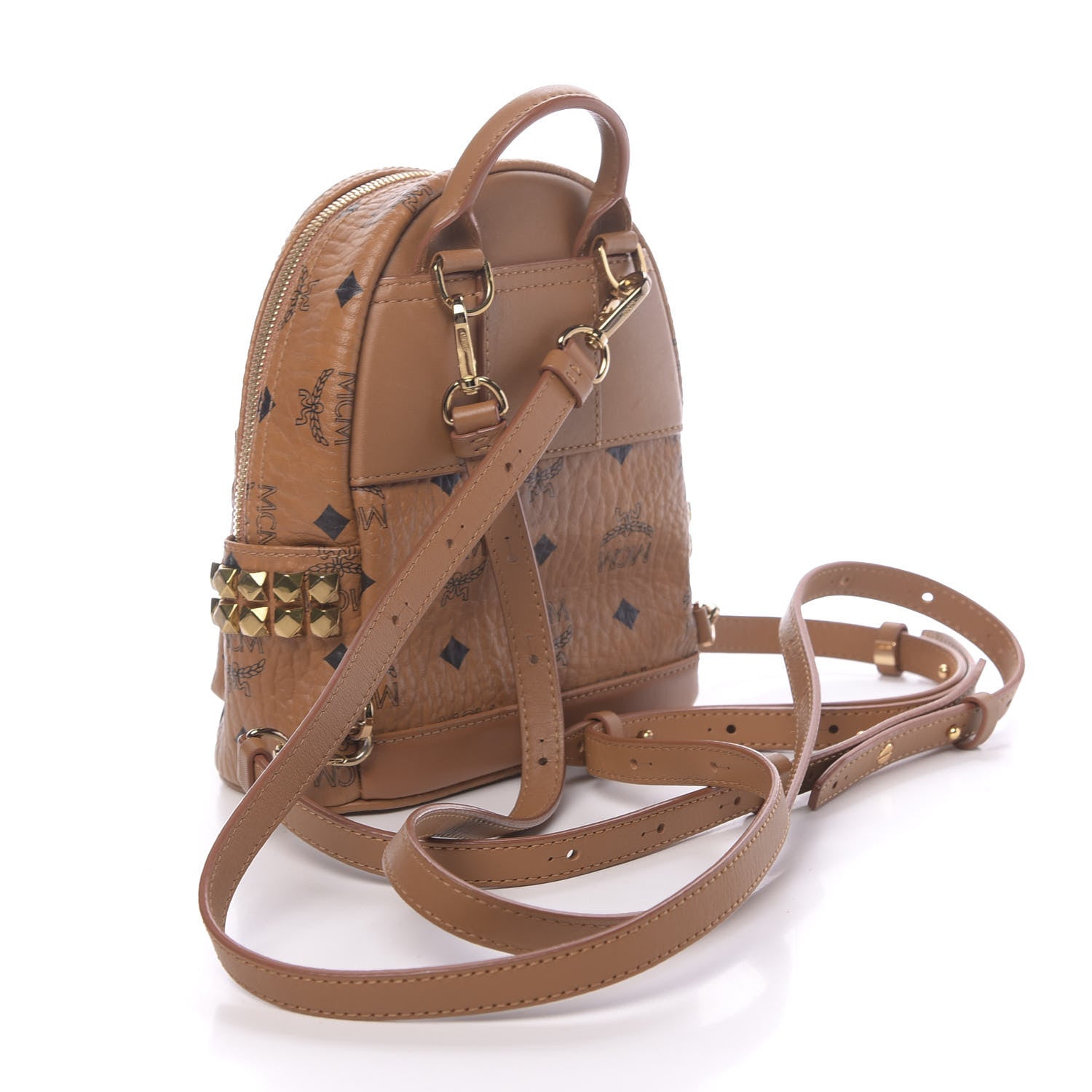 MCM Visetos Side Stud X-Mini Stark Bebe Boo Backpack Cognac 2 of 9