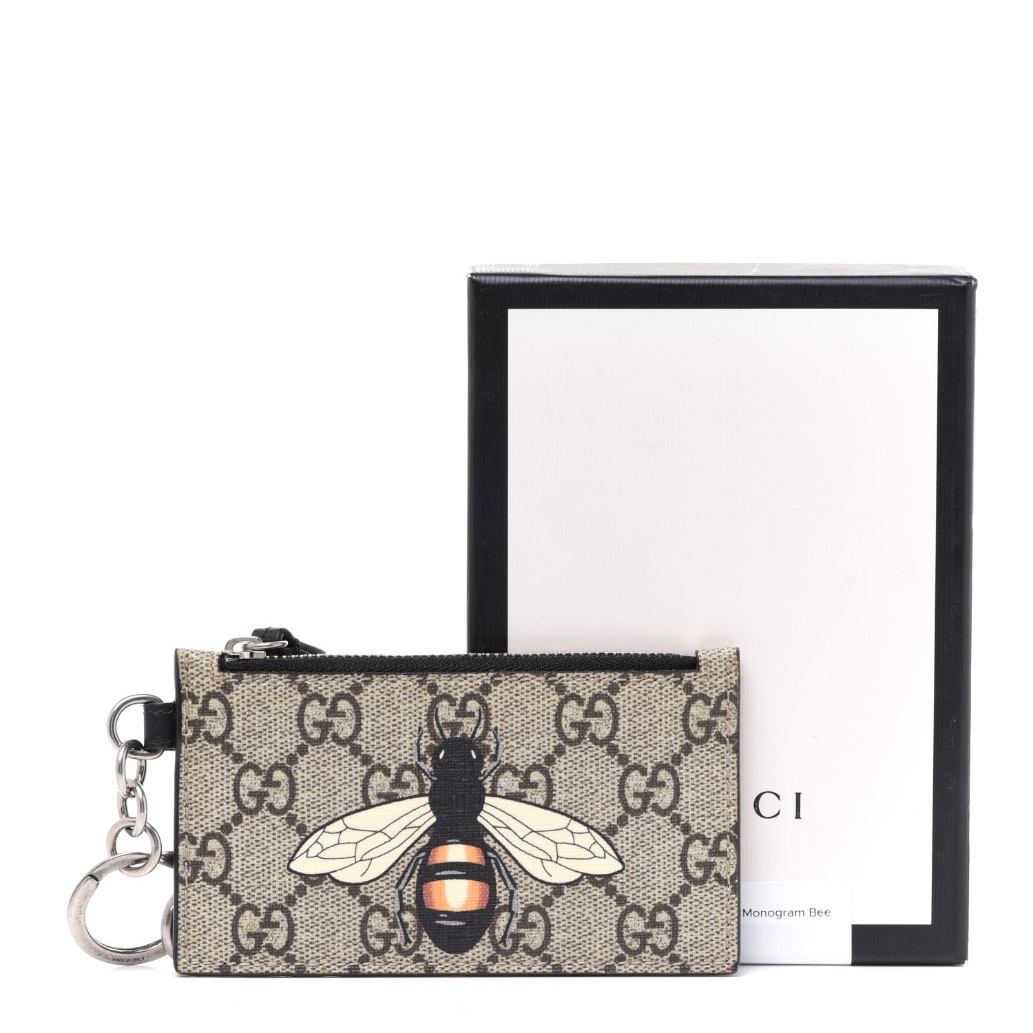 Gucci GG Supreme Monogram Bee Print Key Coin Case Card Holder Beige Black 9 of 9