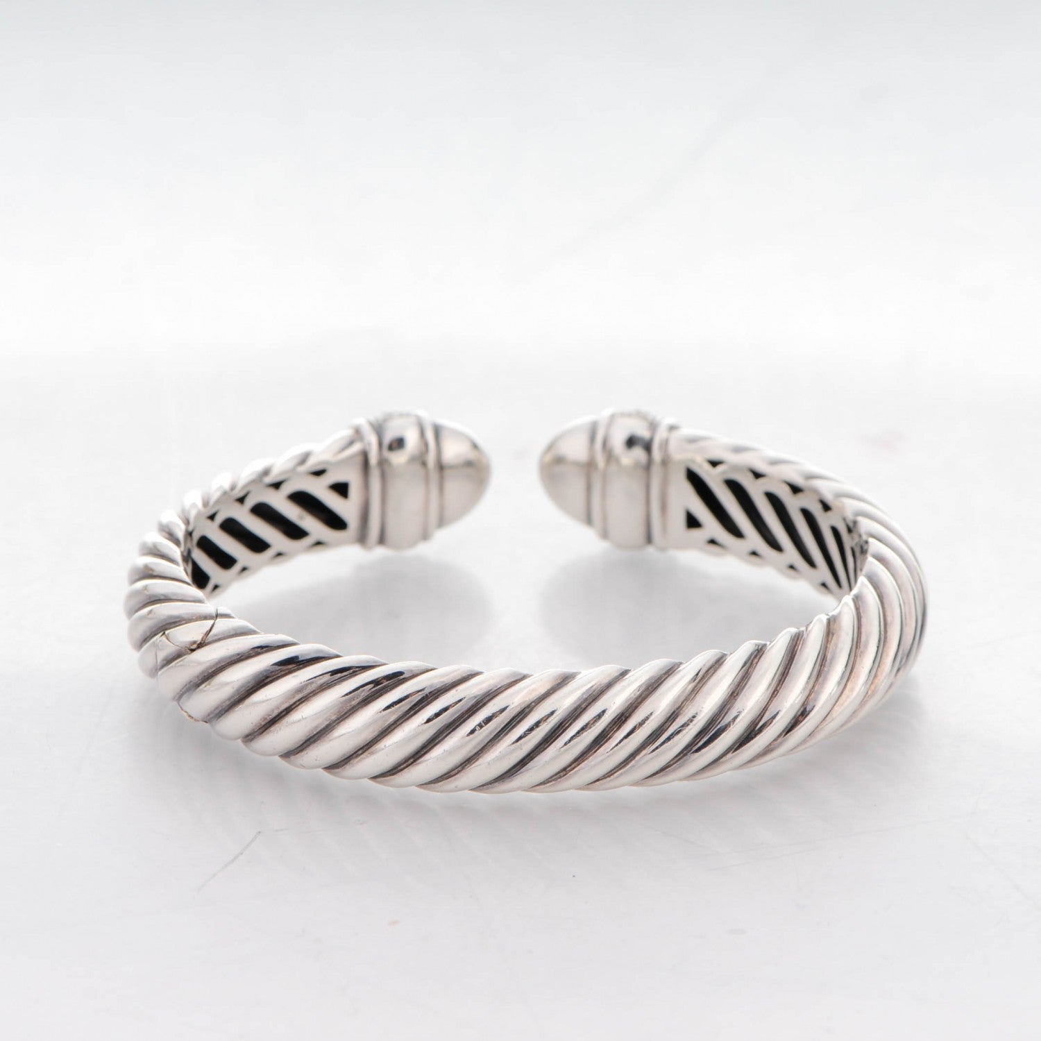 David Yurman Sterling Silver Pave Diamond 10mm Sculpted Cable Bracelet Medium 4 of 4
