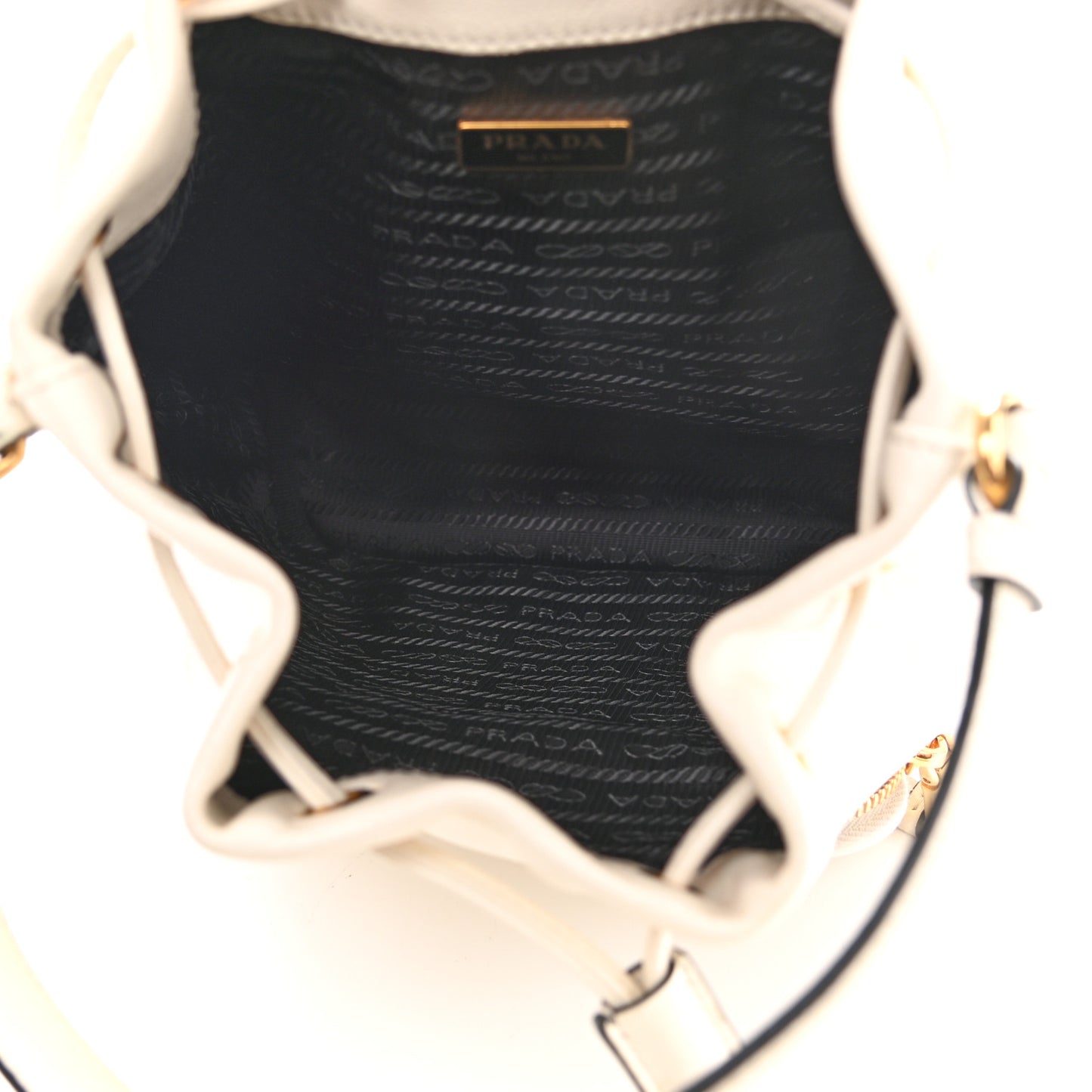 Glace Calfskin Logo Mini Bucket Crossbody Bag White