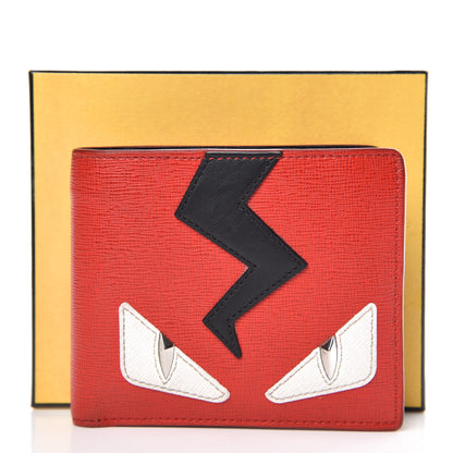Fendi Vitello Elite Flamingo Lightning Monster Eyes Bi-Fold Wallet Rosso White Black 9 of 9