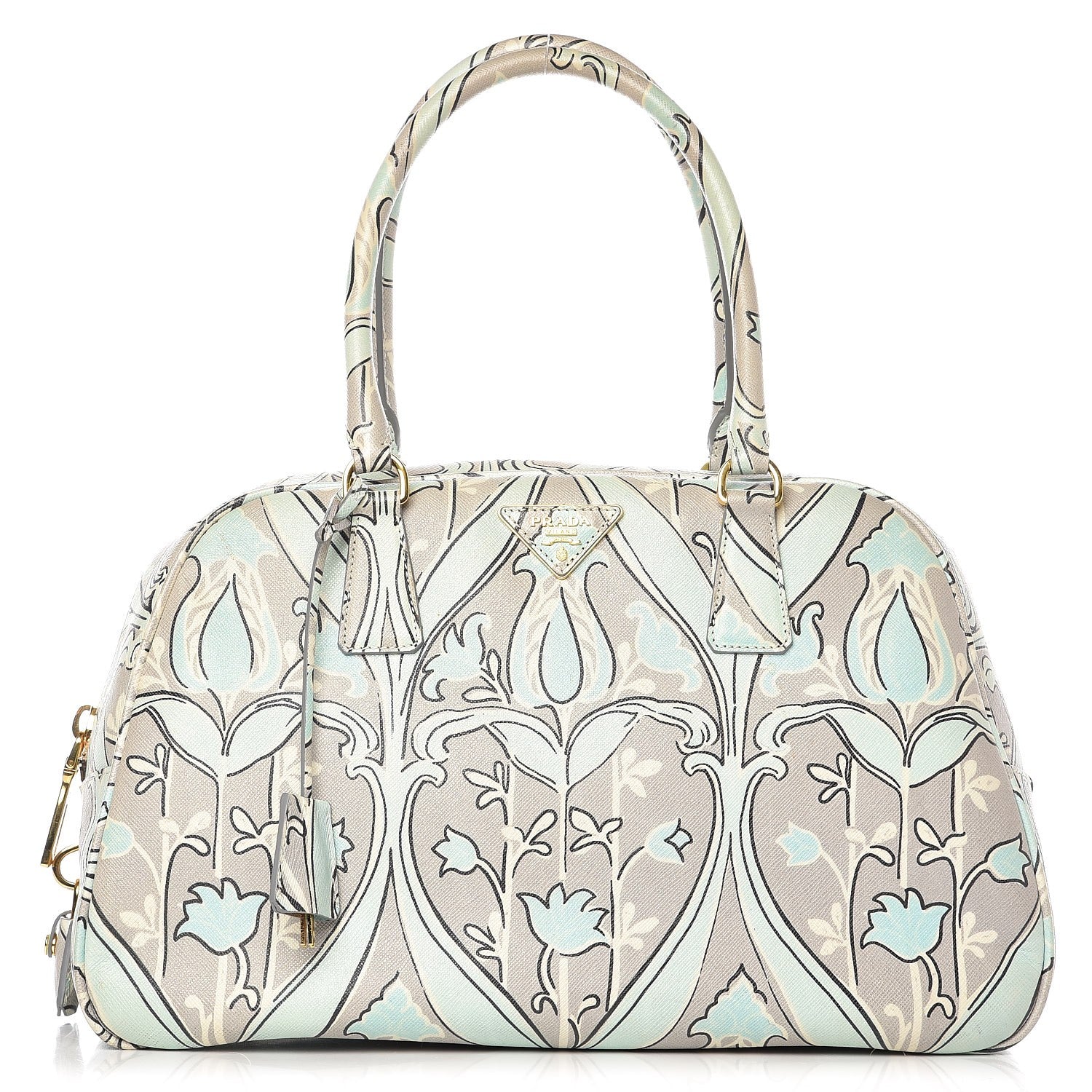 Prada Saffiano Anise Print Bauletto Green 1 of 12
