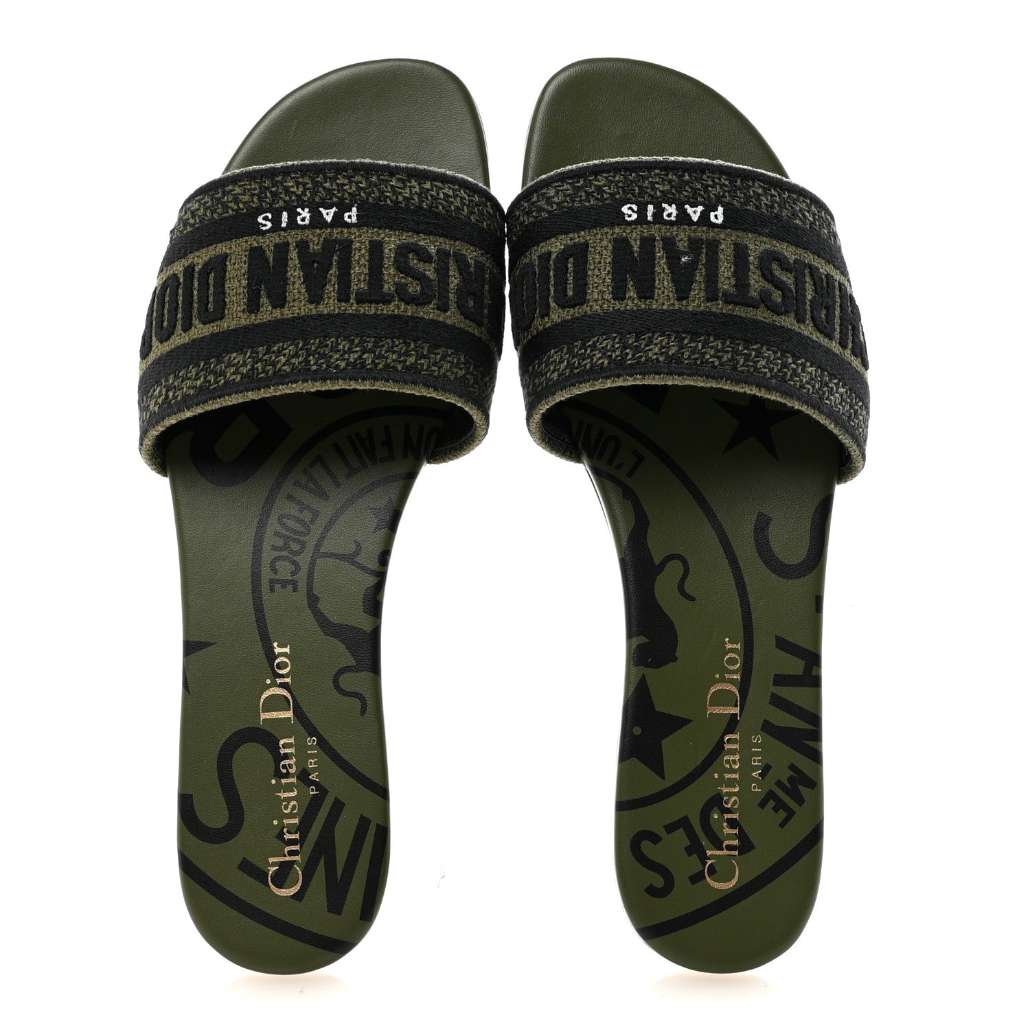 Christian Dior Canvas Union Embroidered Dway Flat Slide Sandals 36.5 Kaki 2 of 10