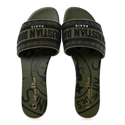 Christian Dior Canvas Union Embroidered Dway Flat Slide Sandals 36.5 Kaki 2 of 10