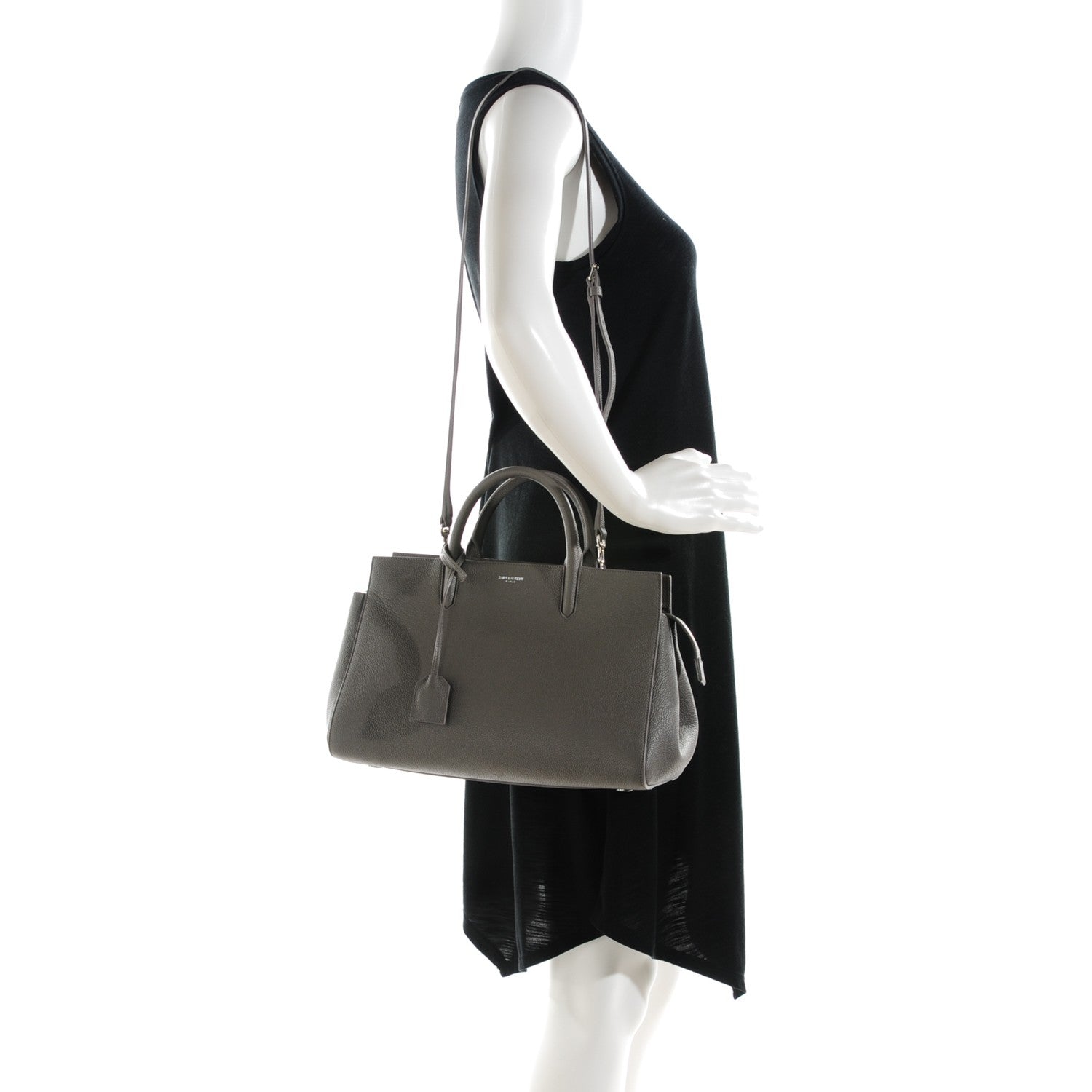 Saint Laurent Grained Calfskin Small Rive Gauche Cabas Fog 2 of 7