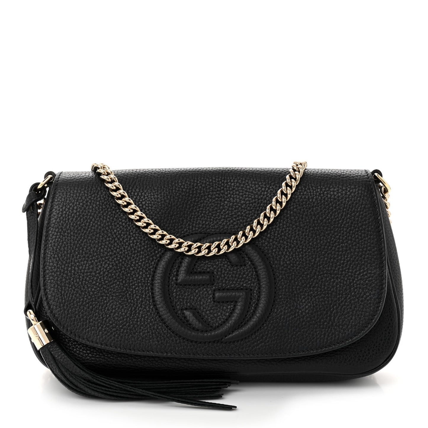 Pebbled Calfskin Medium Soho Flap Crossbody Black