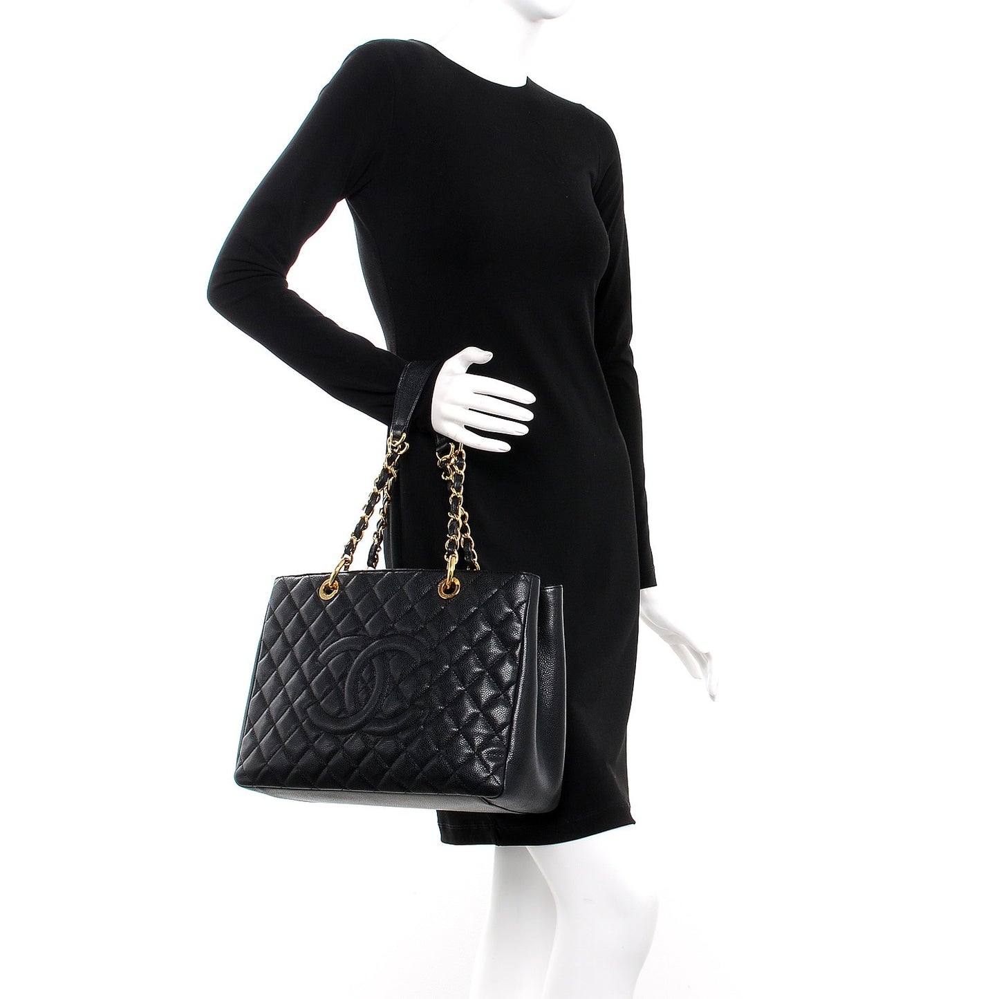 Caviar Quilted Grand Shopping Tote GST Black