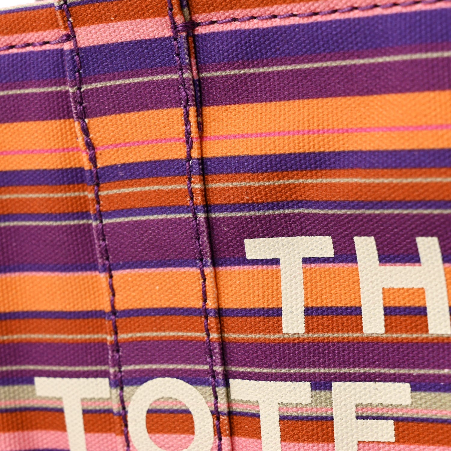 Marc Jacobs Cotton Canvas Striped Mini The Traveler Tote Bag Purple Multicolor 13 of 13