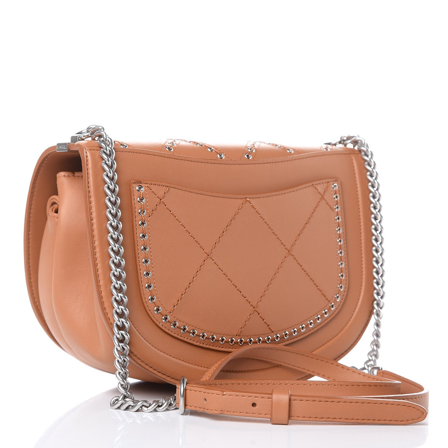 Calfskin Coco Eyelets Small Flap Bag Camel