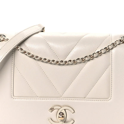 Chanel Sheepskin Chevron Quilted Medium Vintage Mademoiselle Flap White 7 of 10