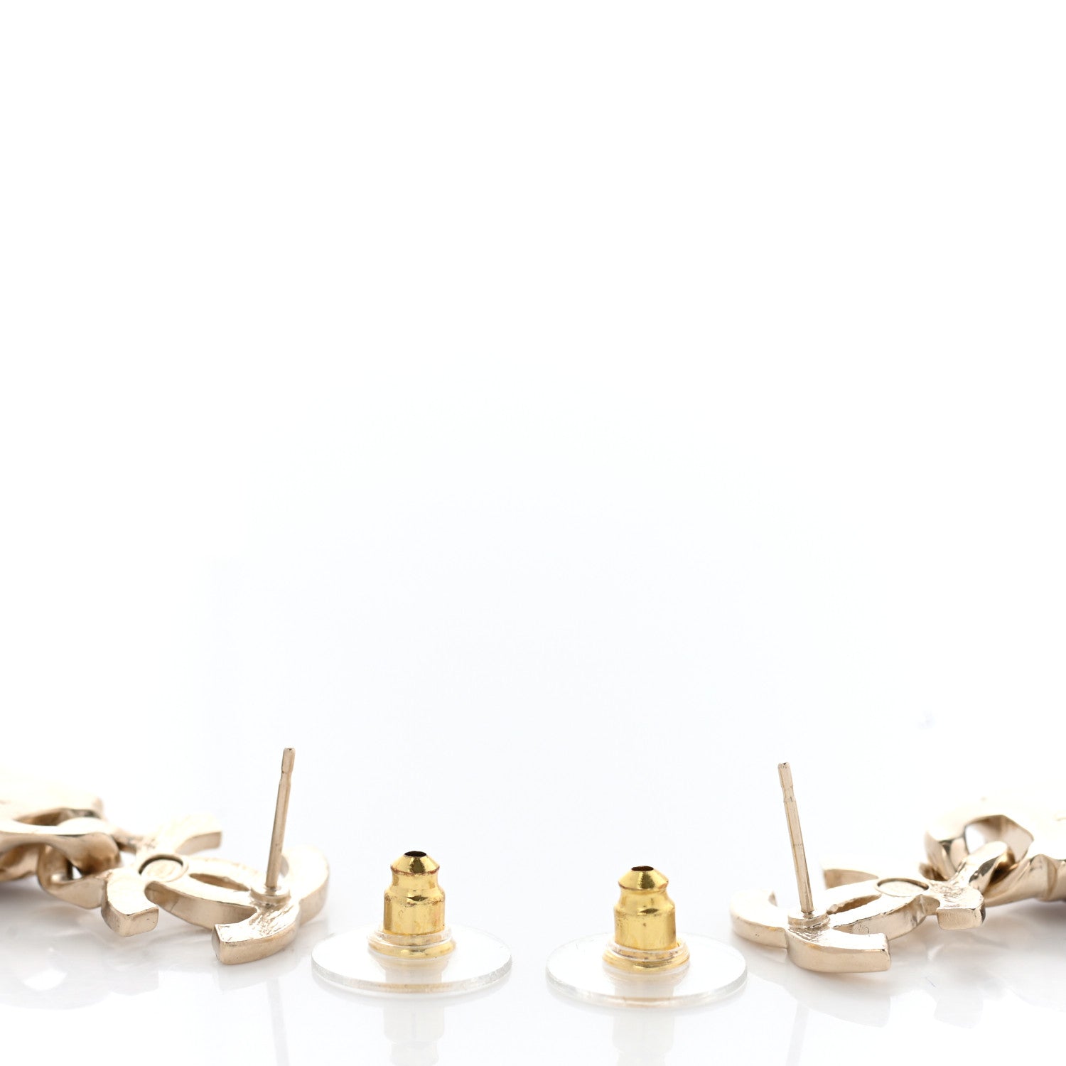 Chanel Hammered Metal Crystal CC Drop Earrings Pink Gold Silver 5 of 5