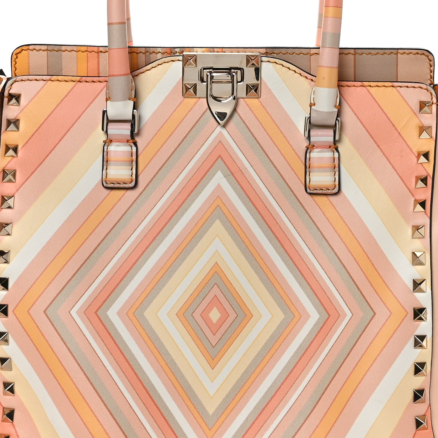 Valentino Garavani Vitello Native Couture 1975 Rockstud Double Handle Tote Mandarin Sorbet 7 of 10