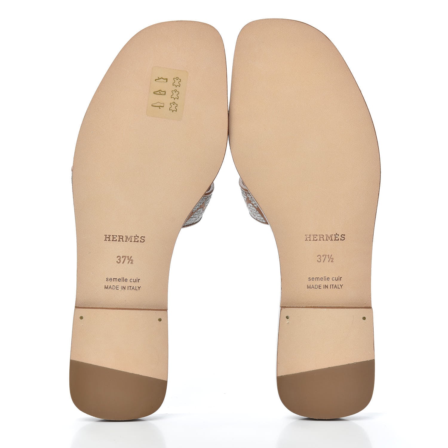 Hermes Embroidered Calfskin Oran Sandals 37.5 Naturel Gris Argente 7 of 7