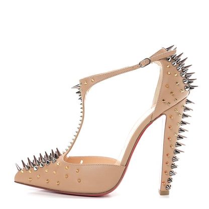 Christian Louboutin Nappa Goldostrap 100 Spiked Pumps 40 Nude 1 of 9
