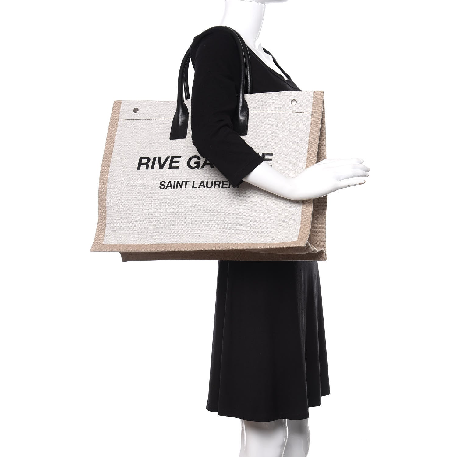 Saint Laurent Linen Calfskin Rive Gauche Tote Optic White 2 of 11