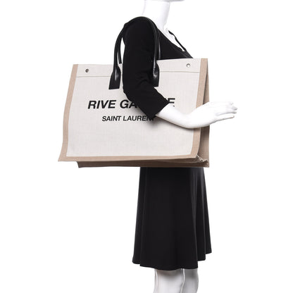 Saint Laurent Linen Calfskin Rive Gauche Tote Optic White 2 of 11