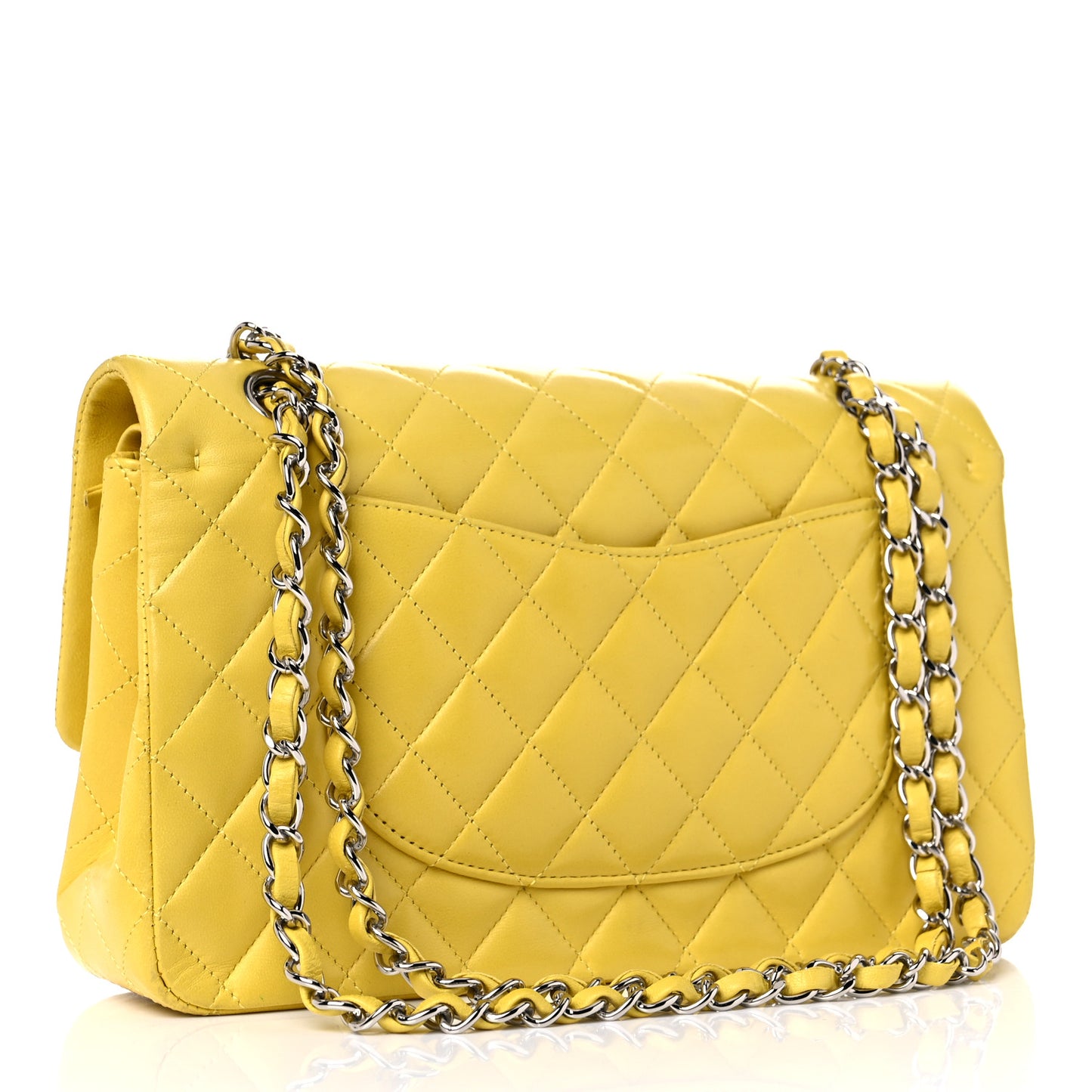 Lambskin Quilted Medium Double Flap Yellow