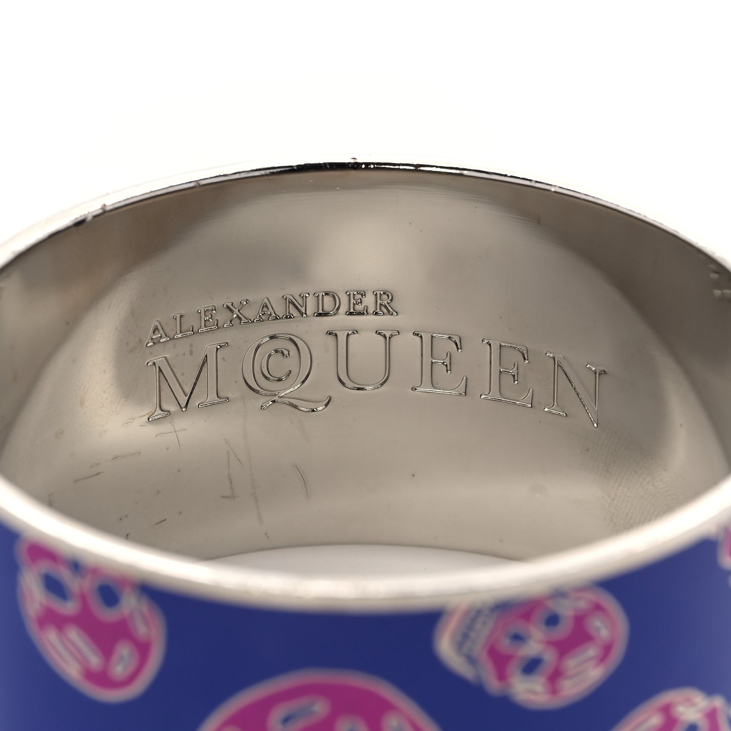 Enamel Skull Wide Bangle Bracelet Blue Pink